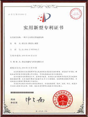 一種開關(guān)內(nèi)置式智能蓄電池實用新型專利證書